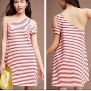 Anthropologie Maeve Marketa striped one shoulder shirt shift dress size XL